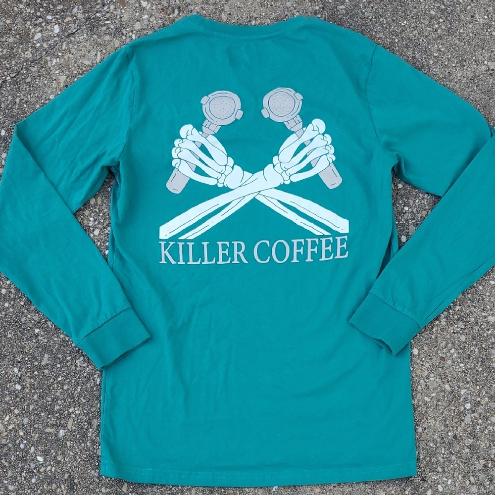 Dutch Bros Killer Coffee Wolf Long Sleeve Green Top Adult Medium Employee - Picture 5 of 6